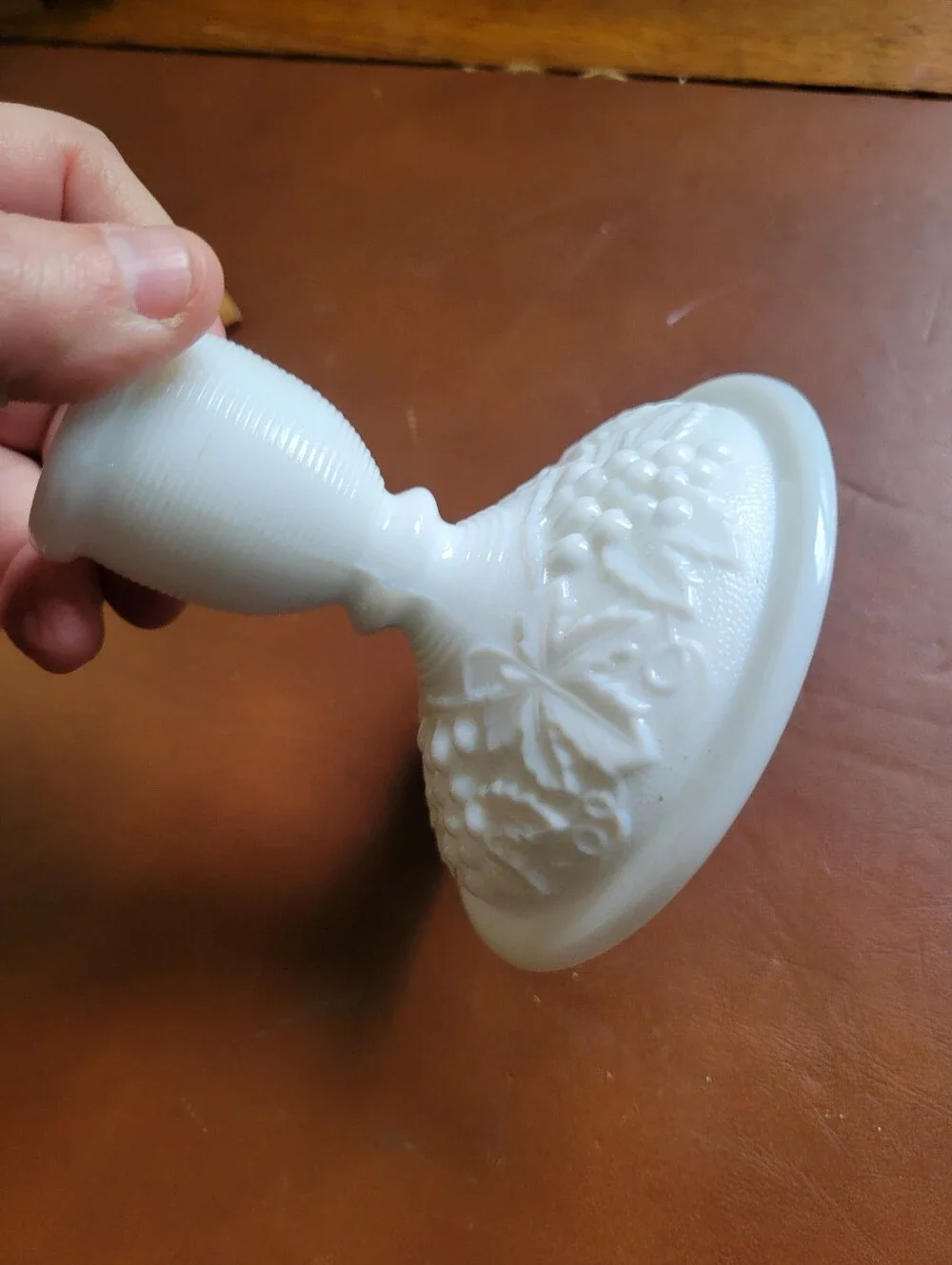 Taper Candle in Warm Apricot with White Milk Glass Holder